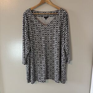 Talbots Black White Tunic Top Liquid Knit Slinky Mature Blouse Sz 3X